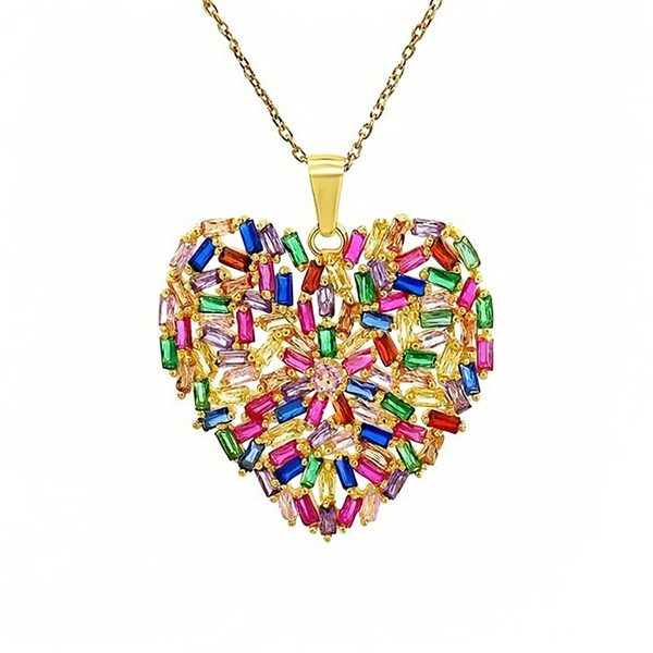 8056AG123 Anhänger inkl. Kette, Herz, Silber, gelbvergoldet, kunterbunt