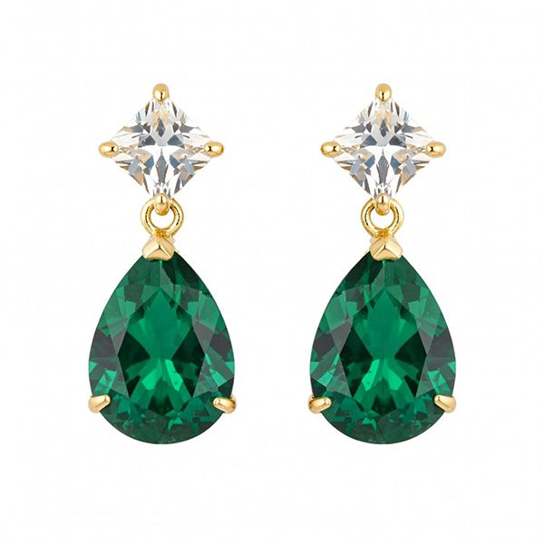 8078BG14 Ohrhänger Silber vergoldet Formmix Raute Tropfen weiß und türkis