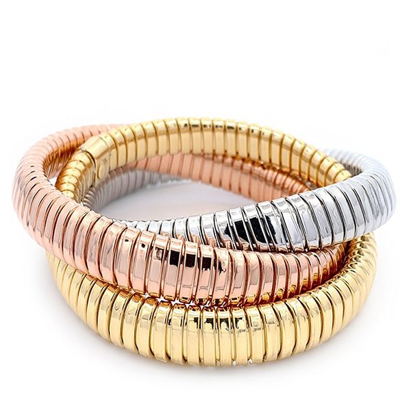 Armband, Silber, Pur, Poliert, tricolor, rhodiniert, gelbvergoldet, rosevergoldet, gerillt, expand