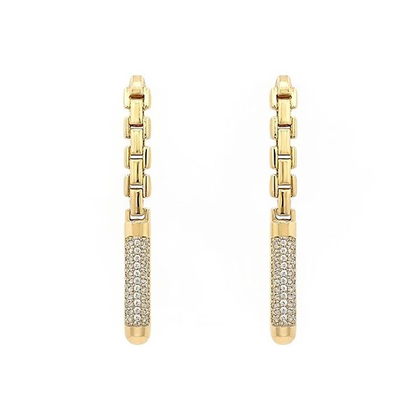 Ohrhänger Schachtelglieder, weiße Zirkonia gelbvergoldet