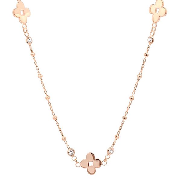 8118AR Collier mit Blumen rosevergoldet Zi weiß