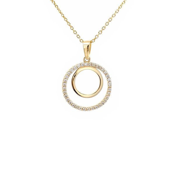 8148AG Anhänger inkl Kette, Zirkoniasteine weiß, Silber, gelbvergoldet