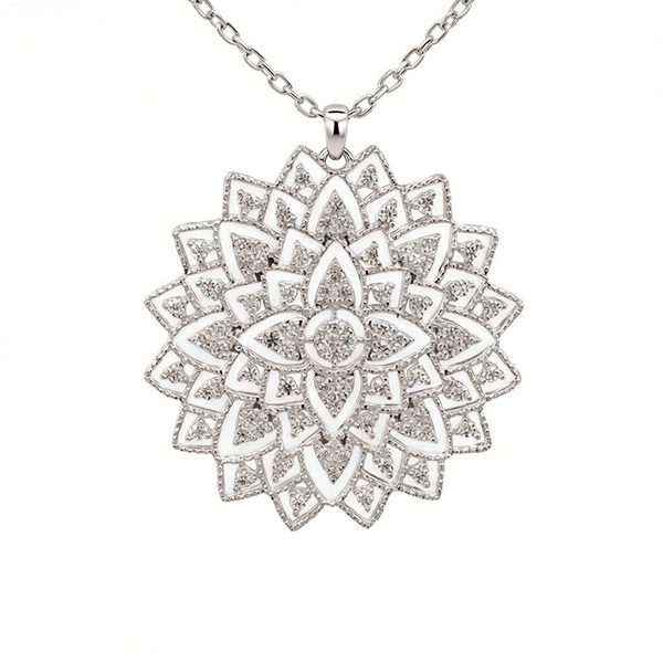 8173AW Blumenornament rhodiniert weiße Zi