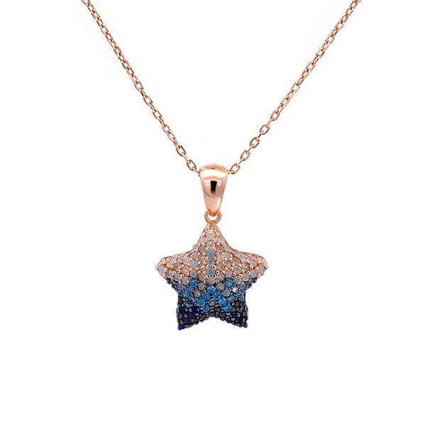 8182AR4 Anhänger, Stern, Silber rosevergoldet, Zirkoniasteine irisierend, hellblau, blaune
