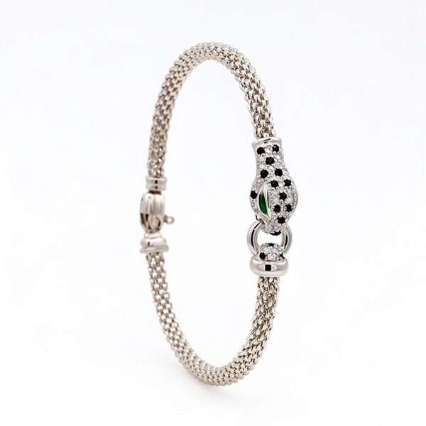 8195DW18 Armband , Himbeerkette , Schlangenkopfschließe , Zi weiß, schwarz , grün, rhodiniert