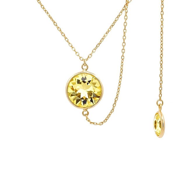 8257AG Y- Collier Silber gelbvergoldet rund gefasster limonengelber Zirkoniastein