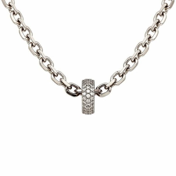 8317D19WRH Armband 19 cm Ankerkette mit Ring Zi Weiß rhodiniert