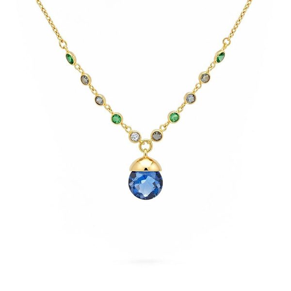 8323AG4 Collier bunt mit Quartzen in blau türkis , Silber gelbvergoldet