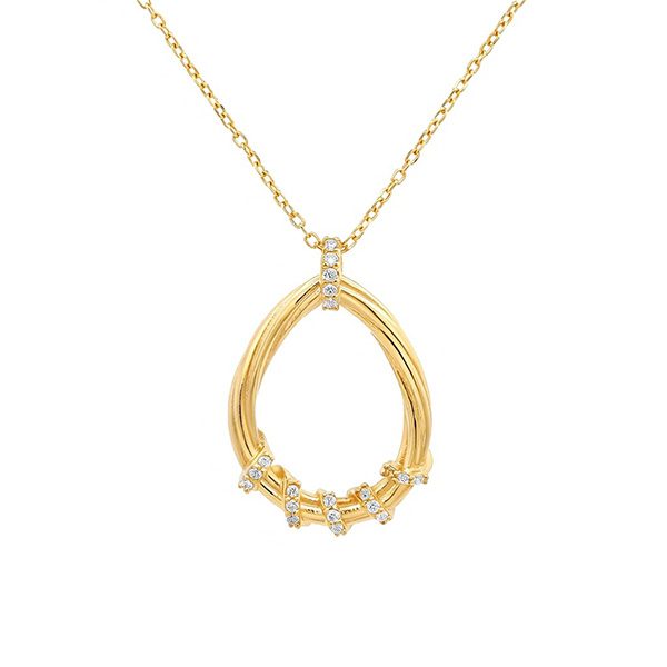 8332AG Anhänger inkl Kette Silber gelbvergoldet Tropfen Zirkonia weiß