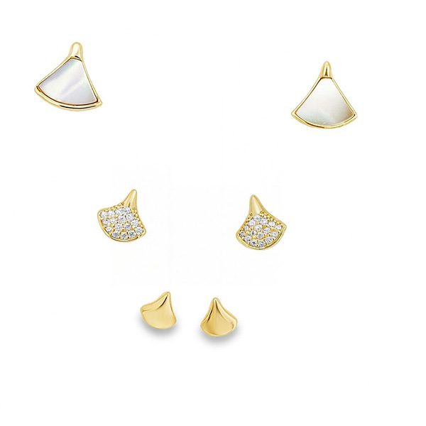 8340BG Ohrstecker Set Silber gelbvergoldet Perlmustt und Zirkonia Motiv Fächer