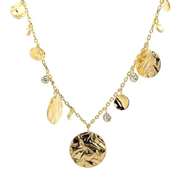 8342AG Collier mit faltigen runden und weißen Zi Elementen , gelbvergoldet