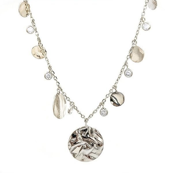 8342AW Collier mit faltigen runden und weißen Zi Elementen , rhodiniert