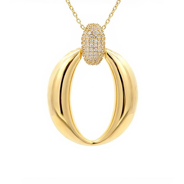 8345AG Anhänger inkl. Kette Oval, weiße Zi, gelbvergoldet