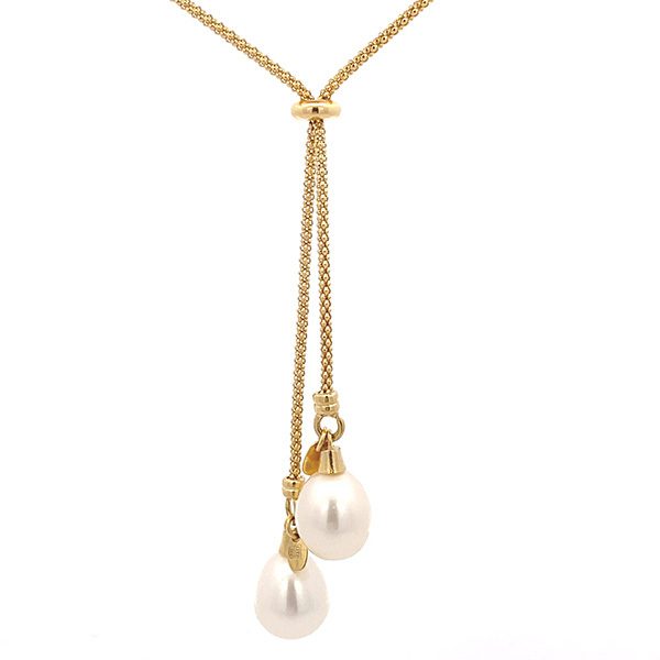 Y-Collier, Himbeerkette, gelbvergoldet, Perlen, variabel