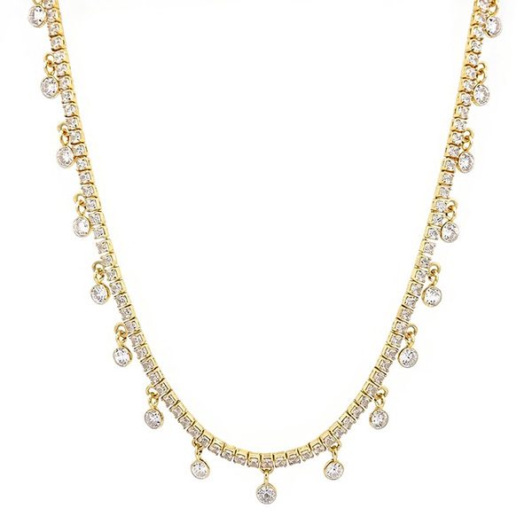 8347AG Collier , Tenniskette mit weißen ZI Einhängern , gelbvergoldet