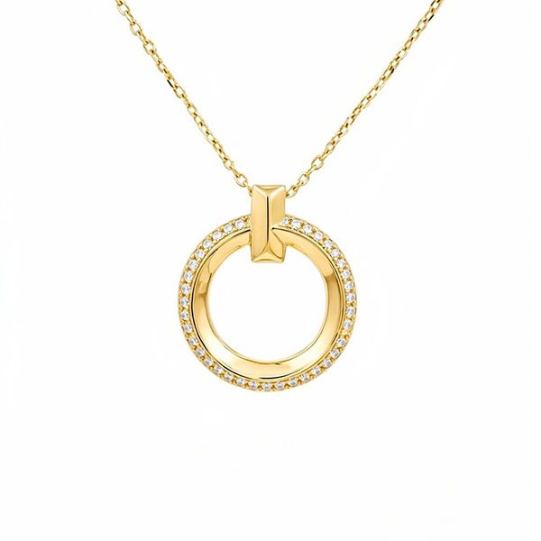 8353AG Anhänger inkl. Kette ,rund , gelbvergoldet , weiße Zi, poliert