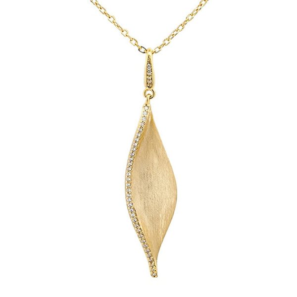 8354AG Anhänger Blatt, matt , gelbvergoldet, Zi weiß