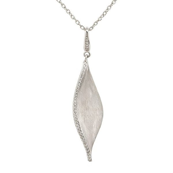 8354AW Anhänger Blatt, matt , rhodiniert, Zi weiß