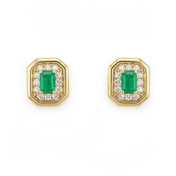 Ohrstecker, 8 eckig, gelbvergoldet , Zirkonia weiß und türkis