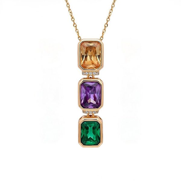 8357AR Anhänger inkl. Kette , rosevergoldet, Halbedelstein - Mix- champagner, lila , grün , Zi weiß
