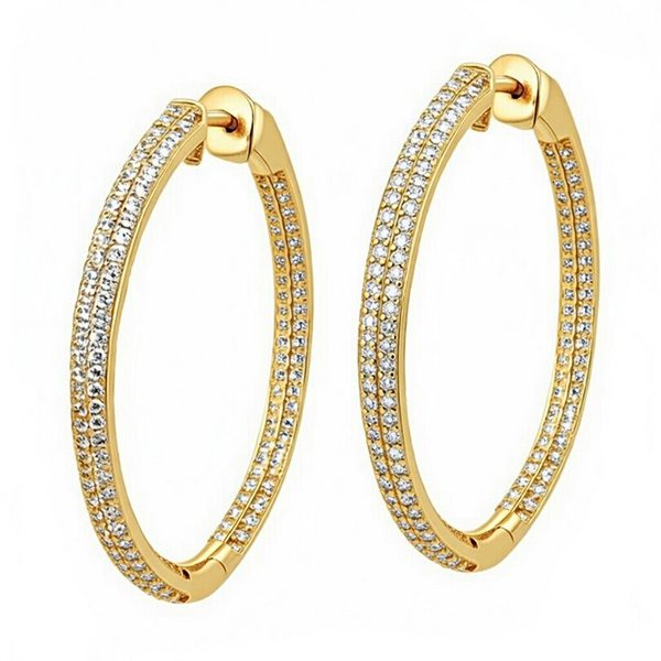 7024BG Creolen, Silber, oval, Zirkoniasteine weiß, gelbvergoldet