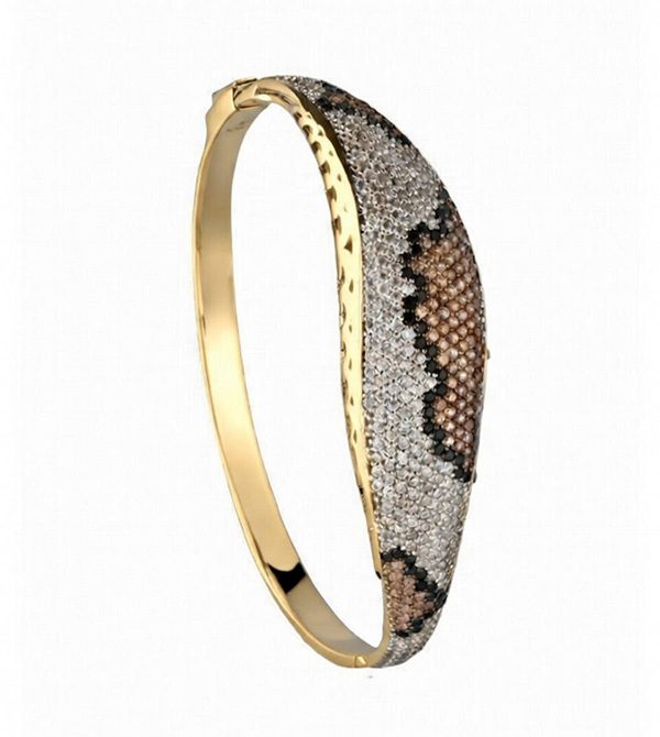 Animalprint, Armreif, Leo, Silber, Zirkoniasteine weiß, schwarz, champagner, gelbvergoldet