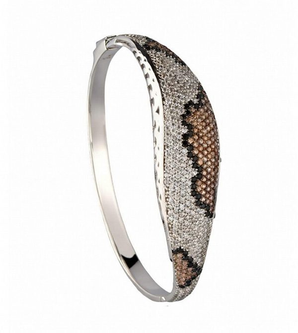 Animalprint, Armreif, Animalprint, Ring, Leo, Silber, Zirkoniasteine weiß, schwarz, champagner,  rhodiniert