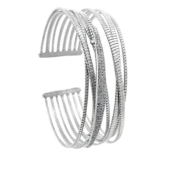 Armreif, Silber, rhodiniert, Zirkonia, weiß