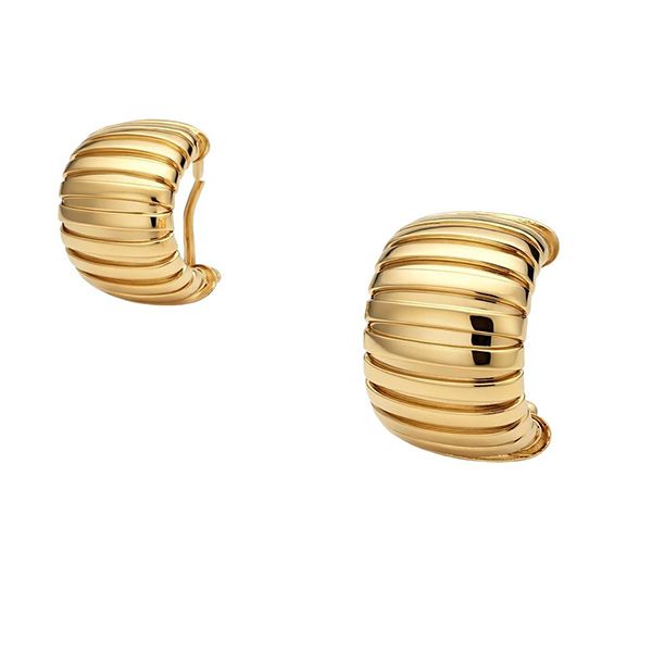 7332BG Gerillte SteckclippCreolen, gelbvergoldet