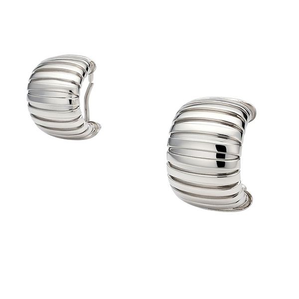 7332BW Gerillte SteckclippCreolen, rhodiniert