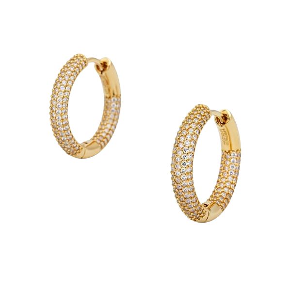 7342BG Creolen, Silber, rund, Zirkoniasteine weiß, gelbvergoldet