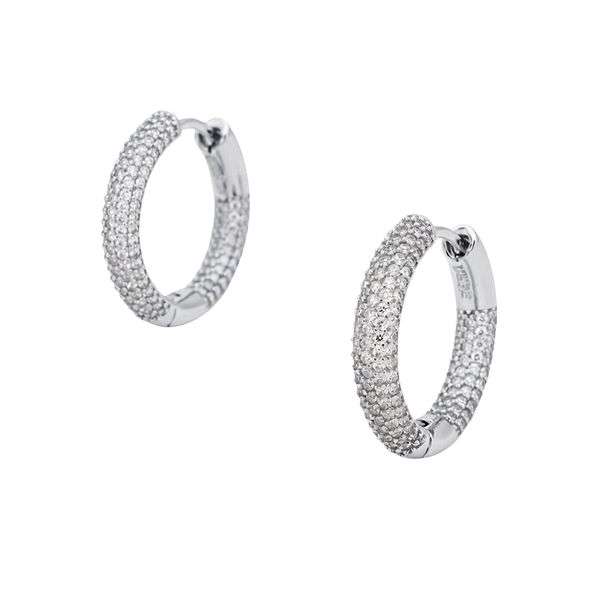 7342BW Creolen, Silber, rund, Zirkoniasteine weiß, rhodiniert