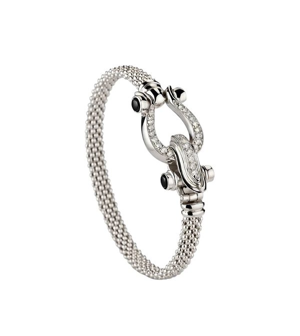 Armreif, Silber, rhodiniert, Steigbügel,Onyx,  Zirkonia weiß, rot