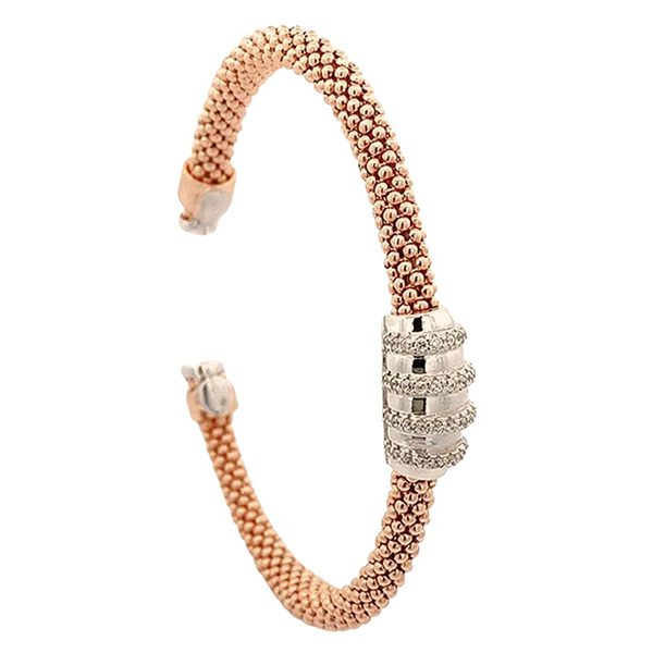 Armreif, Silber, rosevergoldet, rhodiniert, Zirkoniasteine weiß