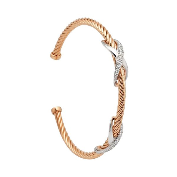 Armreif, Silber, rosevergoldet, rhodiniert, Infinityzeichen, Rillen, offen Zirkoniasteine weiß