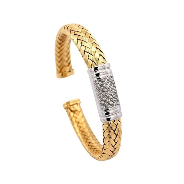 Armreif, Silber, gelbvergoldet, rhodiniert, Zirkoniasteine weiß, offen