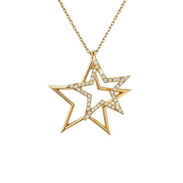 7496AG Anhänger inkl Kette, Zirkoniasteine weiß, Silber, gelbvergoldet