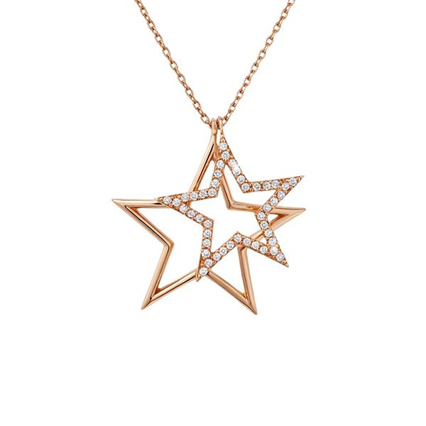 7496AR Anhänger inkl Kette, Zirkoniasteine weiß, Silber, rosevergoldet