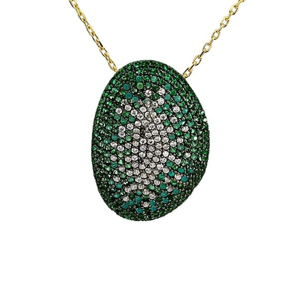 7505AG5 Anhänger, oval, Silber, gelbvergoldet, Zirkoniasteine weiß, grüntöne