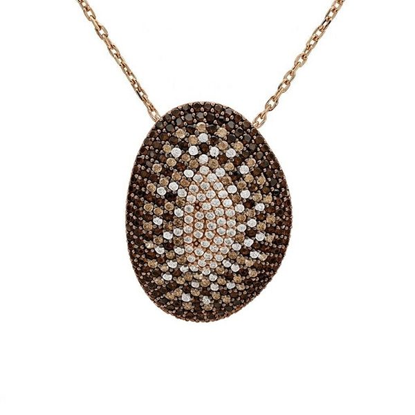 7505AR2 Anhänger, oval, Silber, gelbvergoldet, Zirkoniasteine weiß, champagner, braun