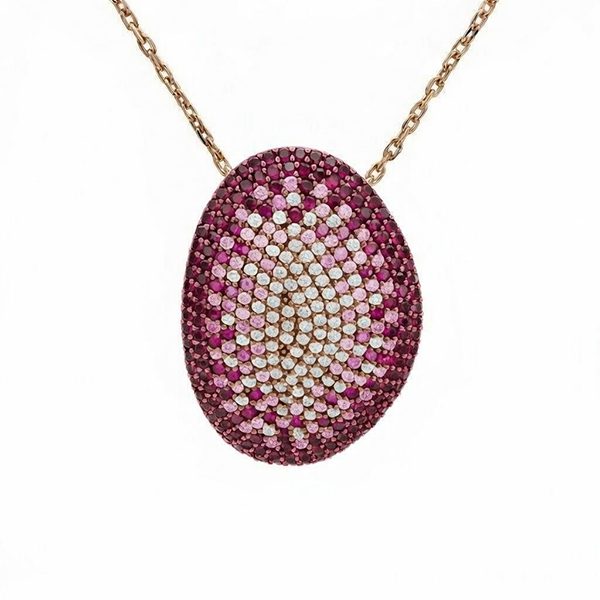 7505AR3 Anhänger, oval , Silber, gelbvergoldet, Zirkoniasteine weiß, pink