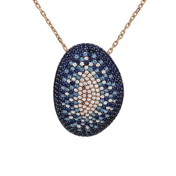 7505AR4 Anhänger, oval, Silber, rosevergoldet, Zirkoniasteine weiß, hellblau, blau