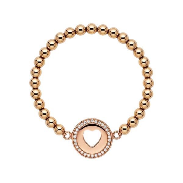 7519DR Kugelarmband, Silber, Herz, Zirkoniasteine weiß, poliert, rosevergoldet