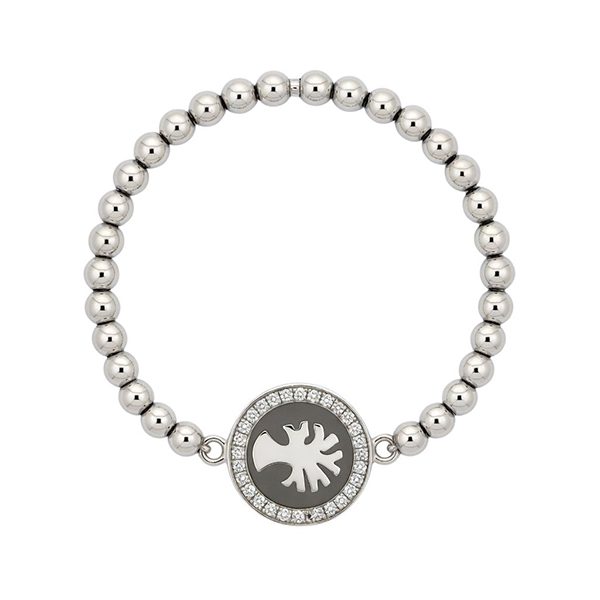 7519DW Kugelarmband, Lebensbaum, Zirkoniasteine weiß, poliert, rhodiniert