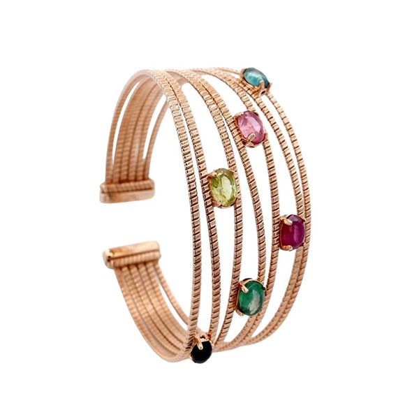 Armreif, Silber, rosevergoldet, Cabochon, bunt