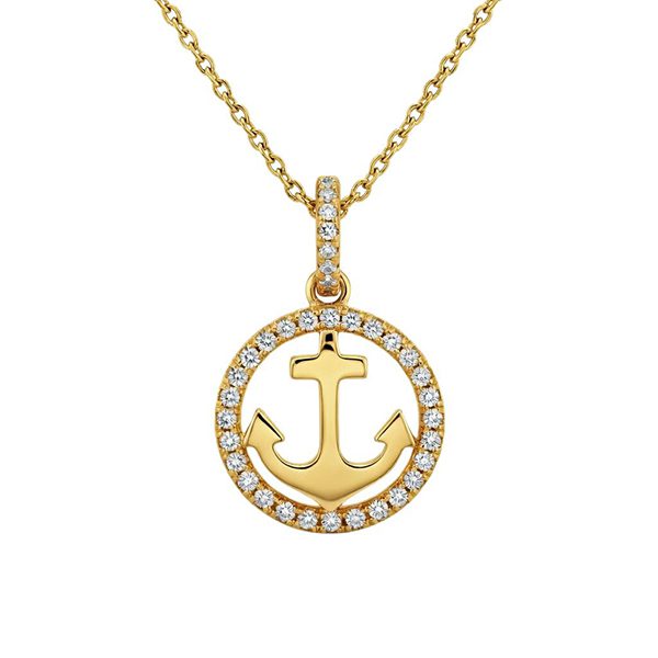 7624AG Anhänger Anker, Zirkoniasteine weiß, gelbvergoldet