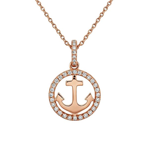 7624AR Anhänger Anker, Zirkoniasteine weiß, rosevergoldet