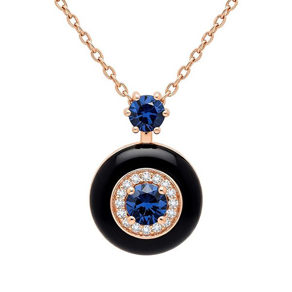 7648AR4 Anhänger, eckig, Silber, rosevergoldet, Zirkoniasteine weiß, Emaille schwarz