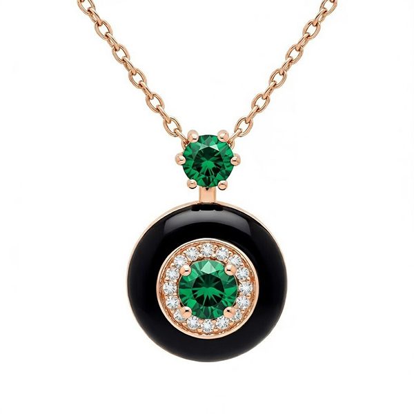 7648AR7 Anhänger, Silber , rosevergoldet, Zirkoniasteine weiß, grün, Emaille schwarz