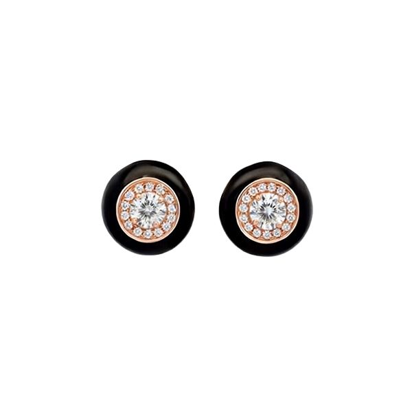 7648BR1 Ohrstecker, Silber, rosevergoldet, rund, Zirkoniasteine weiß, Emaille schwarz